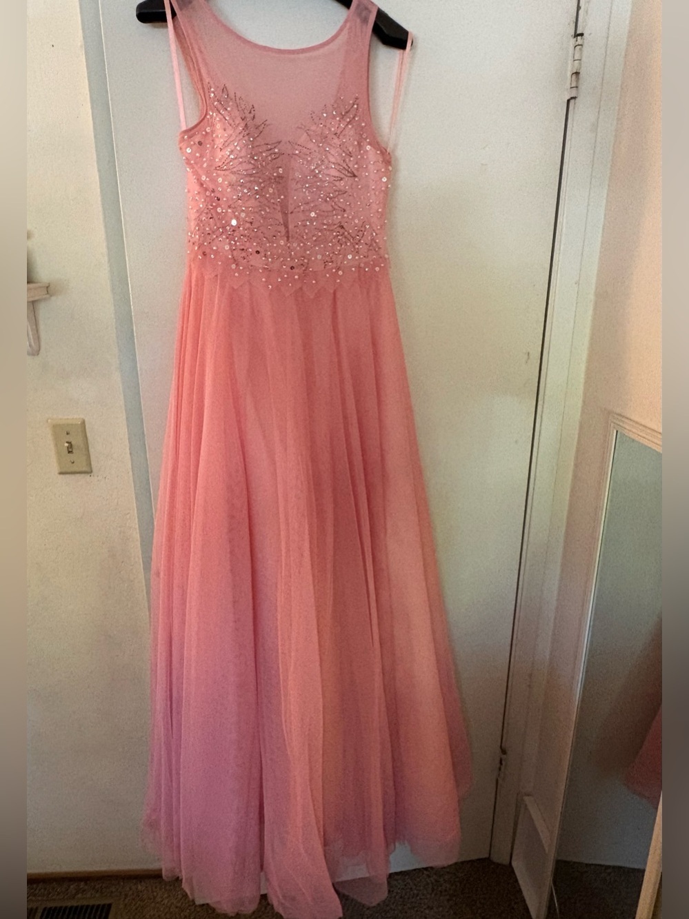 Pink tulle beaded princess prom dress